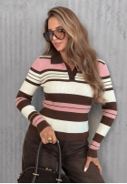 Prążkowana Blúzka z kołnierzykiem w paski Cozy Moments khaki