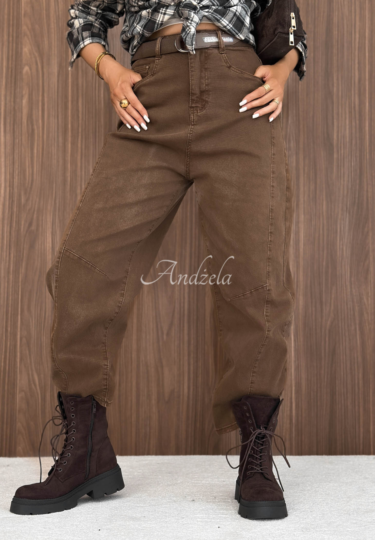 Džínsy banana s opaskom Dune Denim tmavoťavie