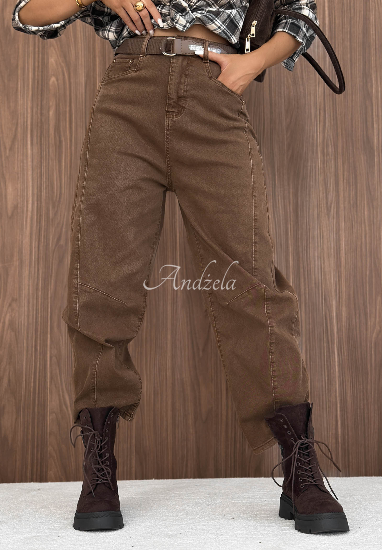 Džínsy banana s opaskom Dune Denim tmavoťavie