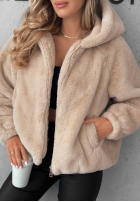 Krátka Bunda futerko s kapucňou Fluffy Babe béžová
