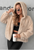 Krátka Bunda futerko s kapucňou Fluffy Babe béžová