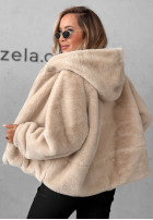 Krátka Bunda futerko s kapucňou Fluffy Babe béžová