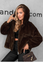 Krátka Bunda futerko s kapucňou Fluffy Babe béžová
