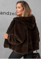 Krátka Bunda futerko s kapucňou Fluffy Babe béžová