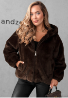 Krátka Bunda futerko s kapucňou Fluffy Babe béžová