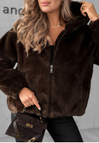 Krátka Bunda futerko s kapucňou Fluffy Babe béžová