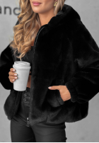 Krátka Bunda futerko s kapucňou Fluffy Babe béžová