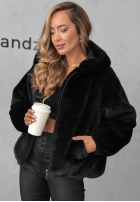 Krátka Bunda futerko s kapucňou Fluffy Babe béžová