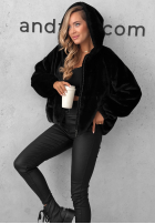 Krátka Bunda futerko s kapucňou Fluffy Babe béžová