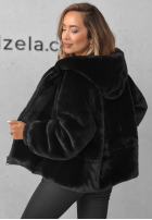 Krátka Bunda futerko s kapucňou Fluffy Babe béžová