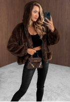Krátka Bunda futerko s kapucňou Fluffy Babe béžová