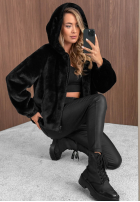 Krátka Bunda futerko s kapucňou Fluffy Babe béžová