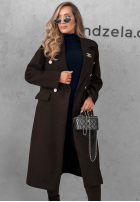 Dlhý Dvojradový Kabát z kołnierzem Caffe Meeting čokoládový