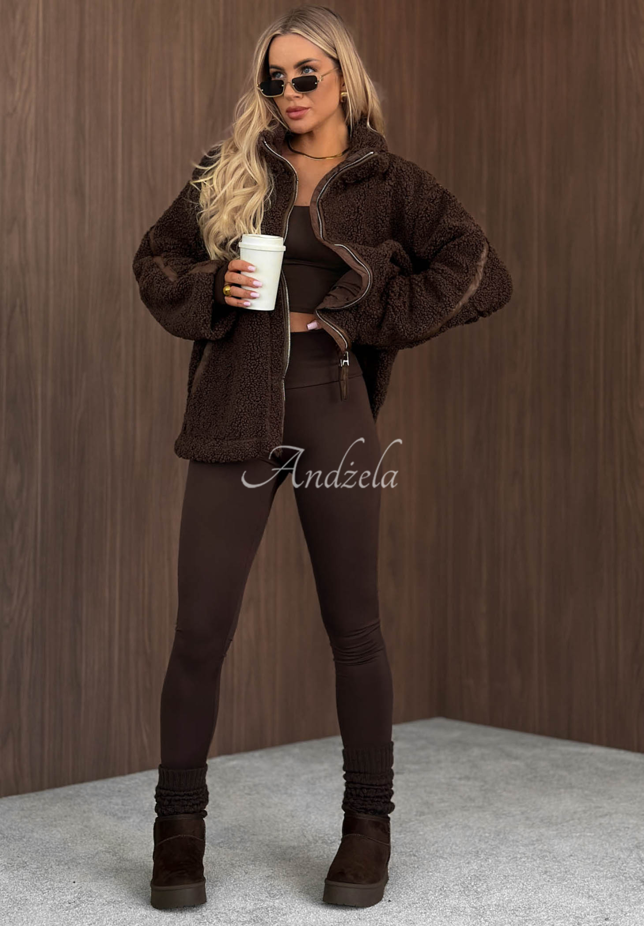 Kožúšková sherpa bunda so stojačikom Cozy Darling čokoládová
