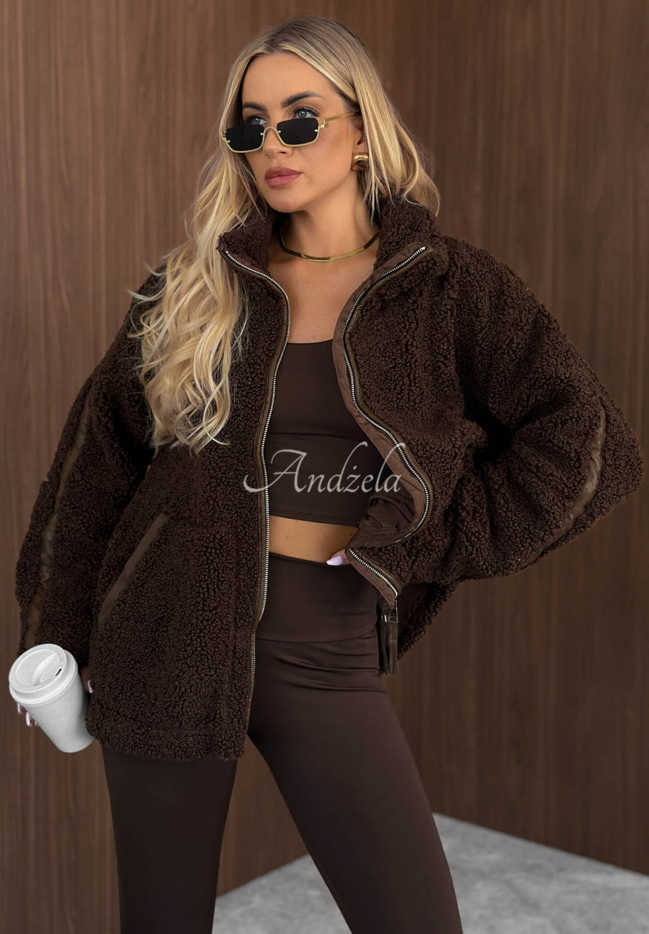 Kožúšková sherpa bunda so stojačikom Cozy Darling čokoládová