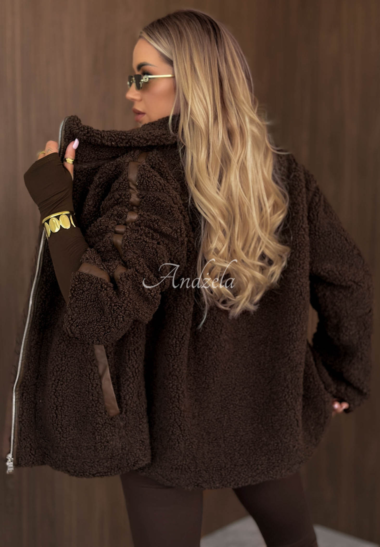 Kožúšková sherpa bunda so stojačikom Cozy Darling čokoládová