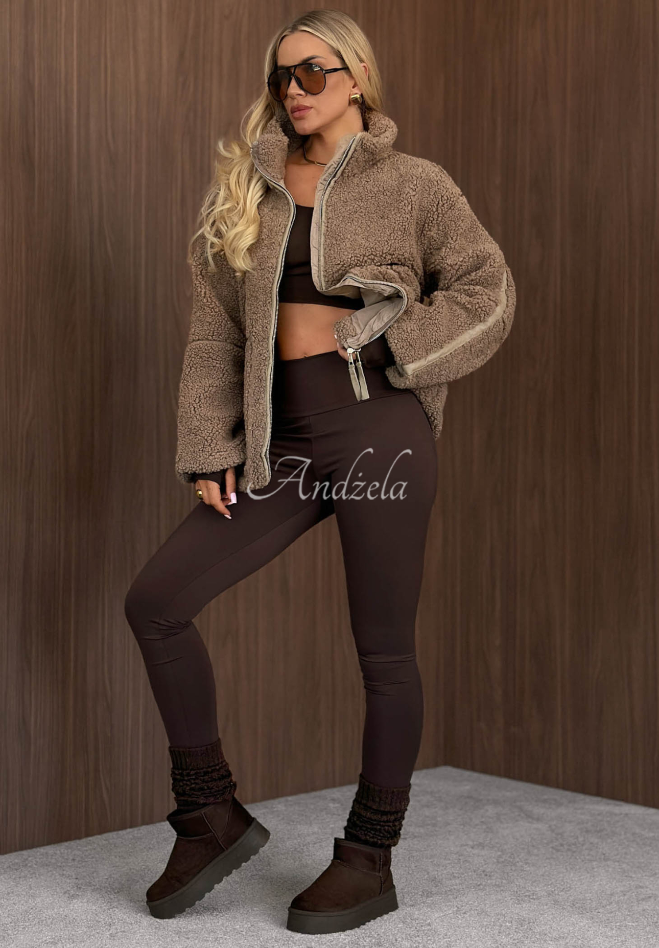 Kožúšková sherpa bunda so stojačikom Cozy Darling Mokka