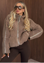 Bunda kożuszek sherpa z kołnierzem Cozy Darling čokoládová