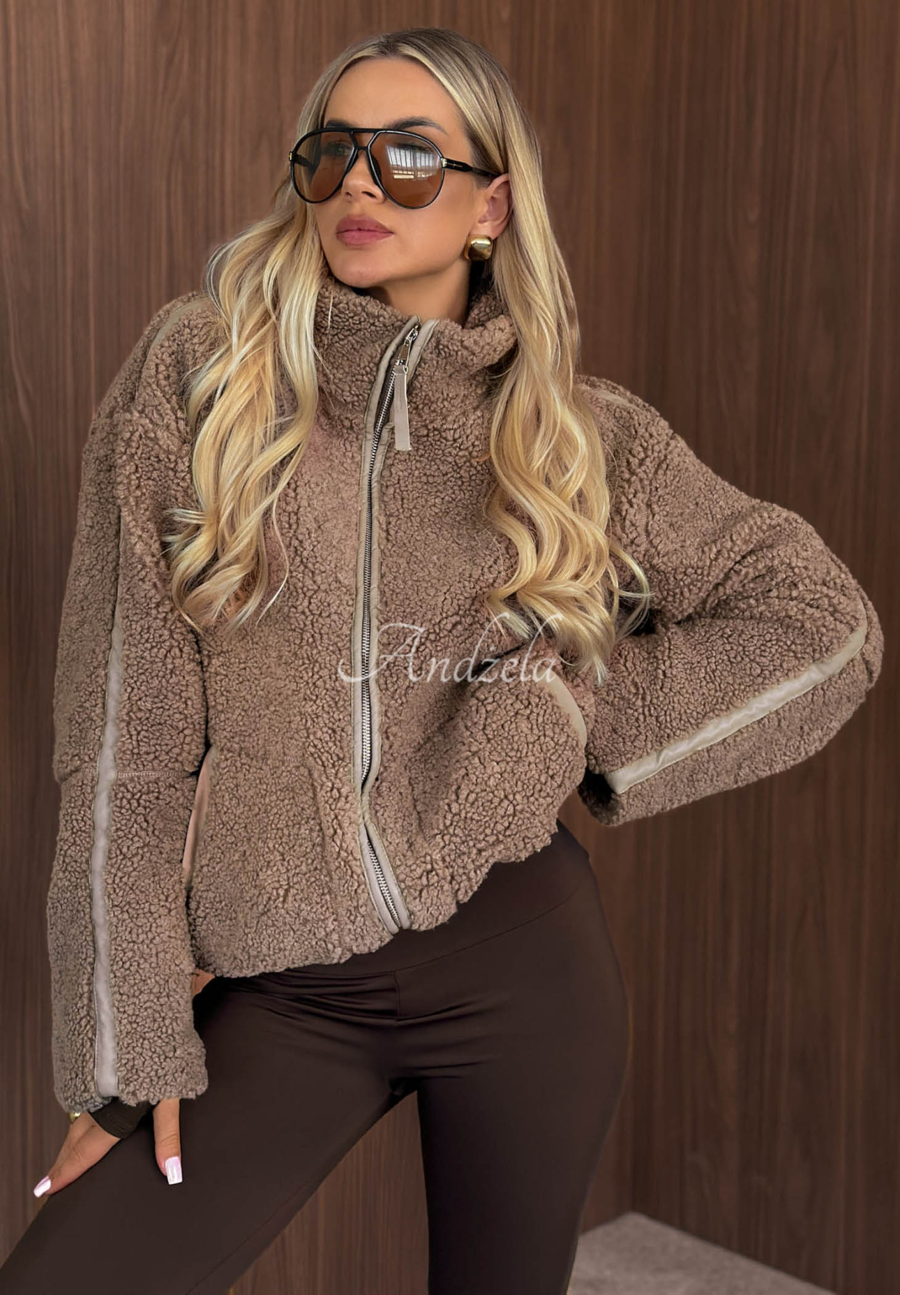 Kožúšková sherpa bunda so stojačikom Cozy Darling Mokka