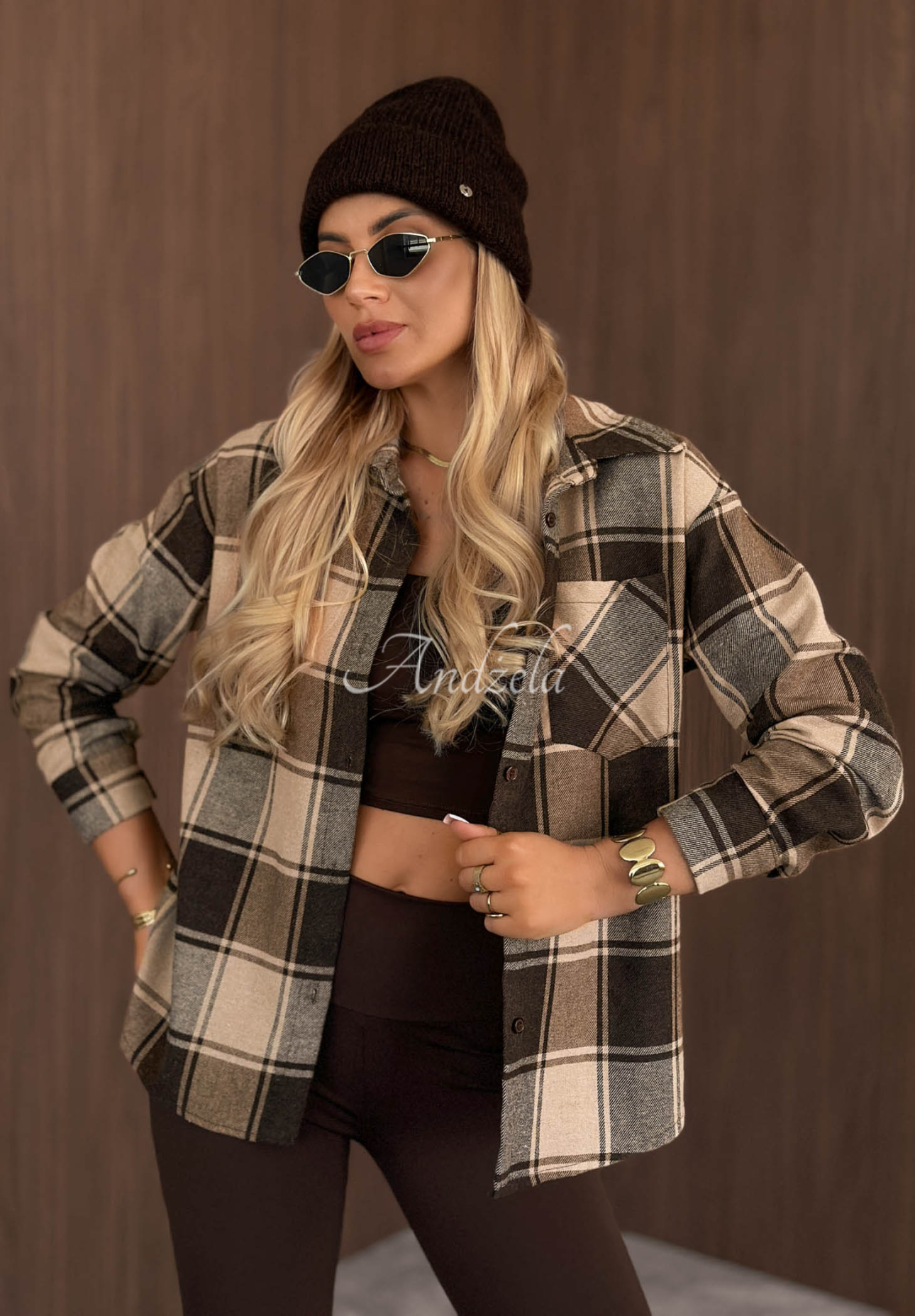 Károvaná košeľa Everyday Crush béžovo-čokoládová