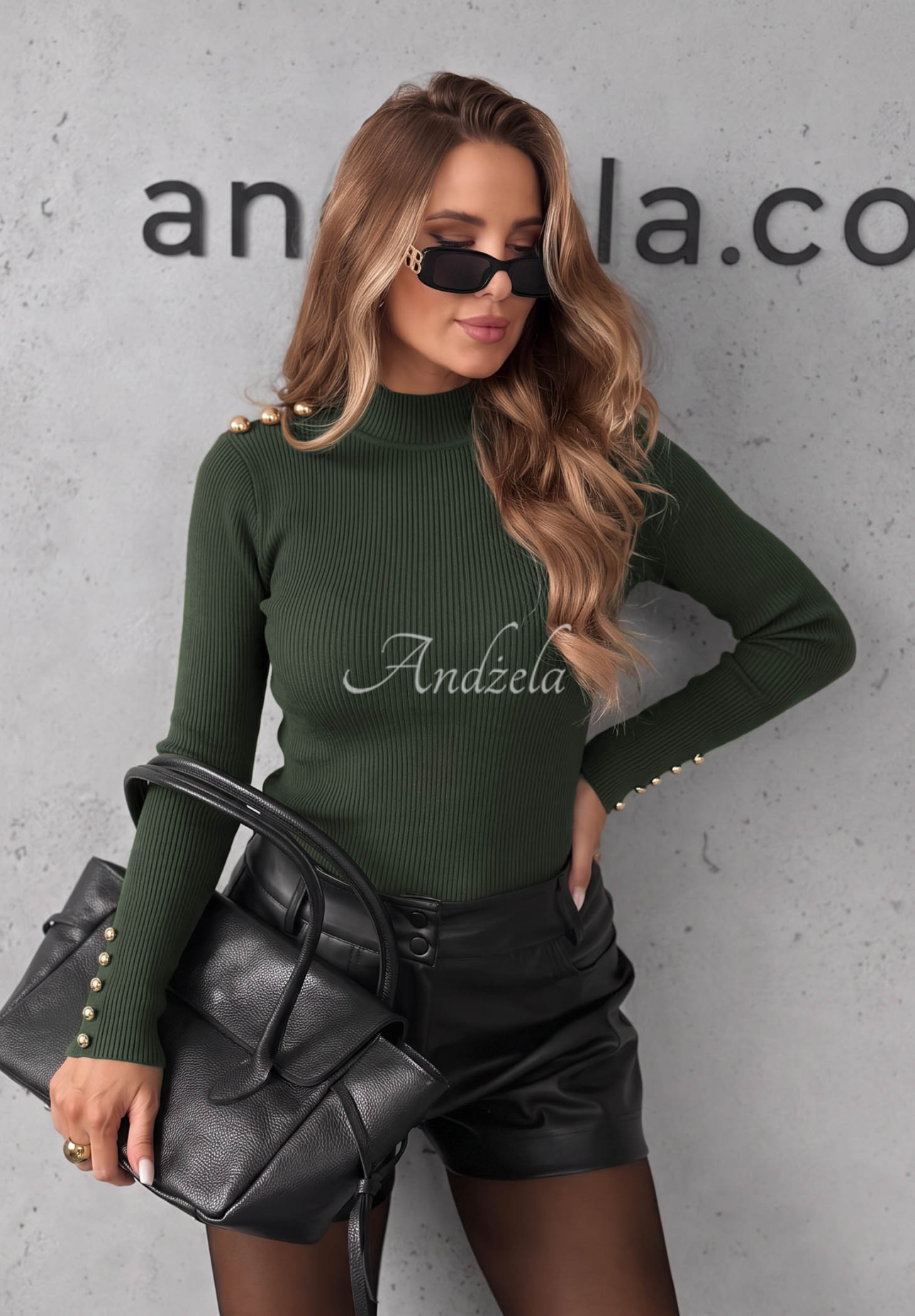 Rebrovaná blúzka s dlhým rukávom z vsikózy Essential Fit khaki