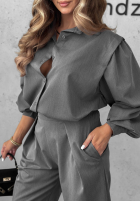 Elegancki Súprava Košeľa i Nohavice z zakładkami Modern Femme sivý