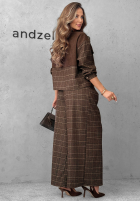 látkové Nohavice wide leg w kratę z paskiem Second Coffee čokoládové