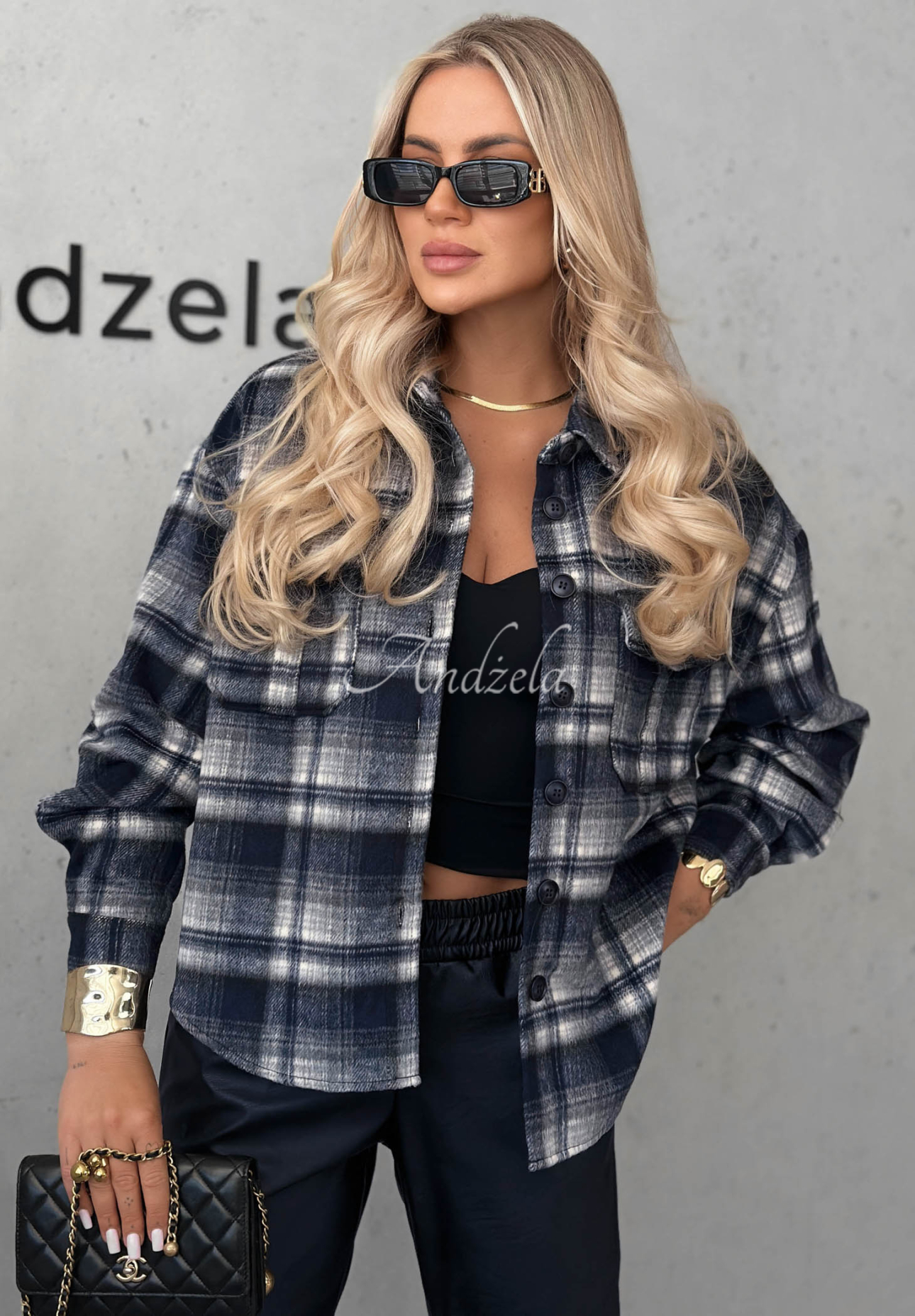 Károvaná košeľa s vlnou Maple Plaid tmavomodrá