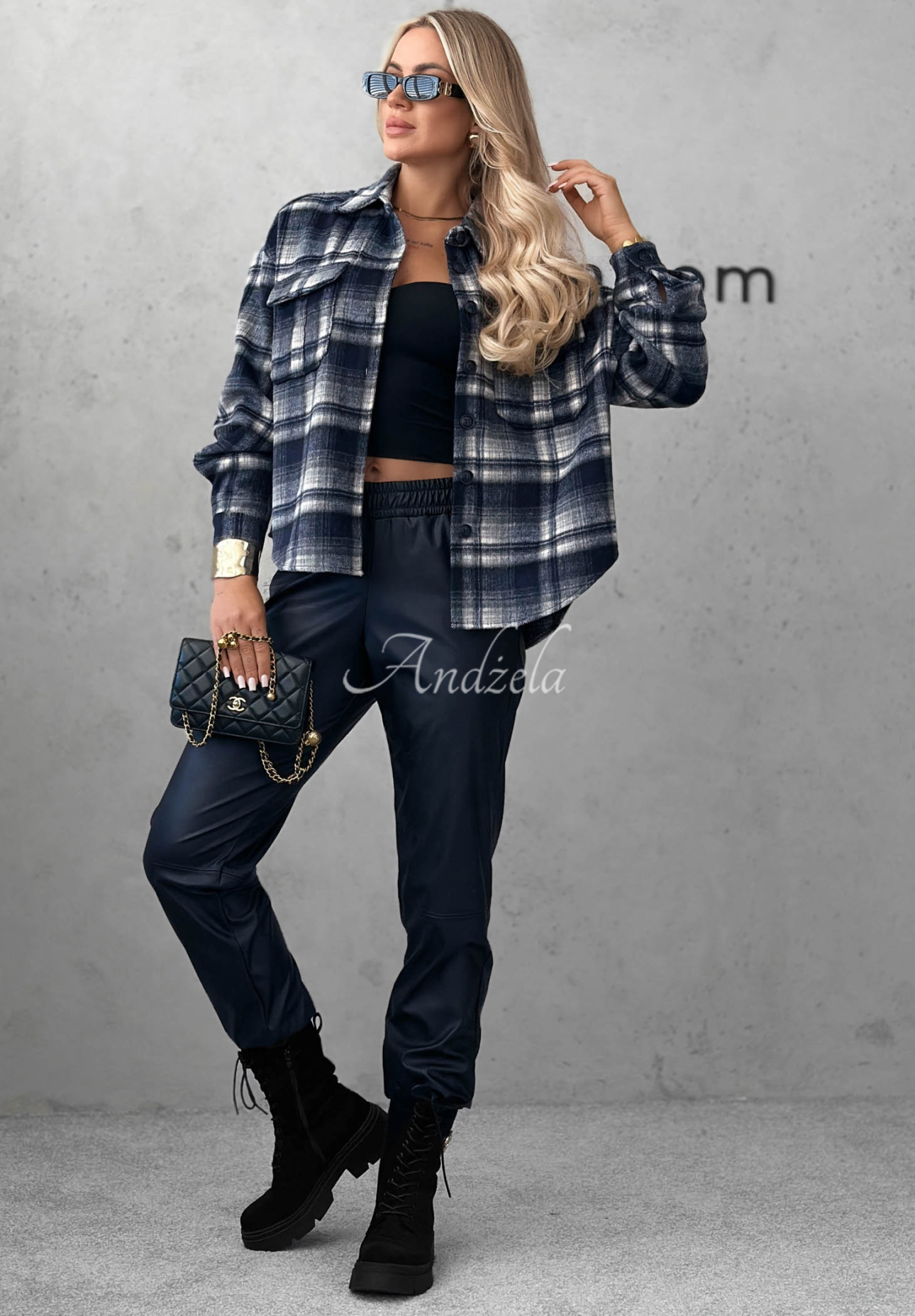 Károvaná košeľa s vlnou Maple Plaid tmavomodrá