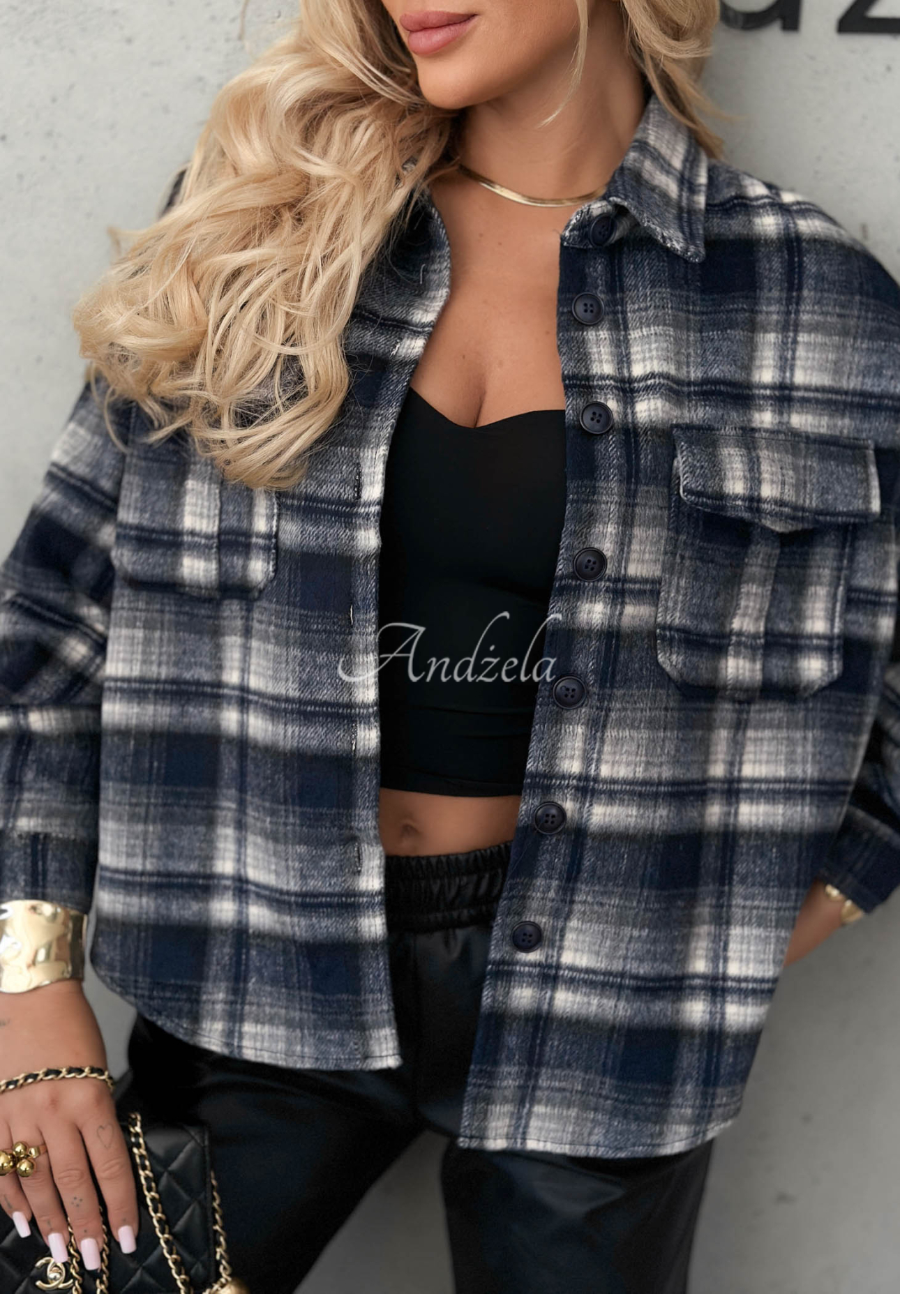 Károvaná košeľa s vlnou Maple Plaid tmavomodrá