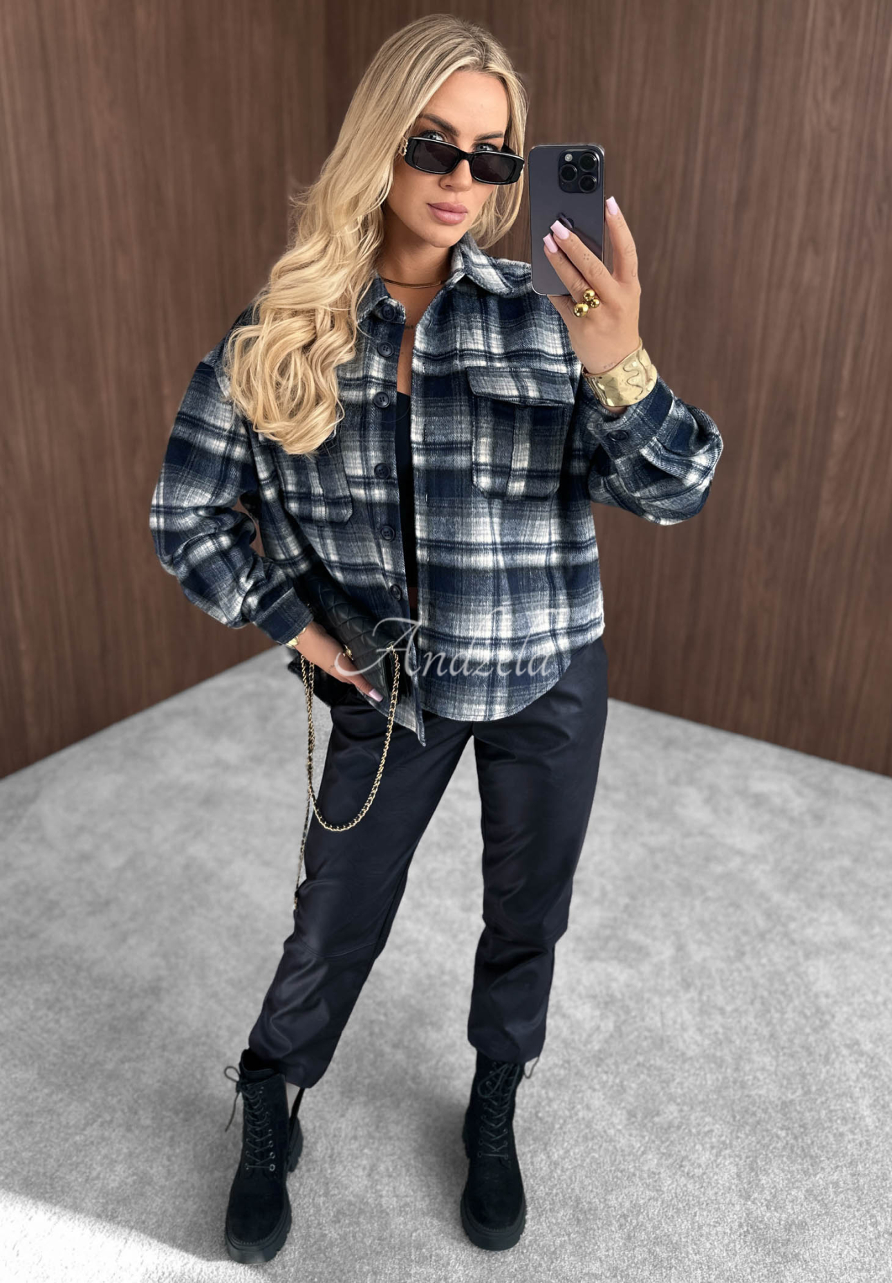 Károvaná košeľa s vlnou Maple Plaid tmavomodrá