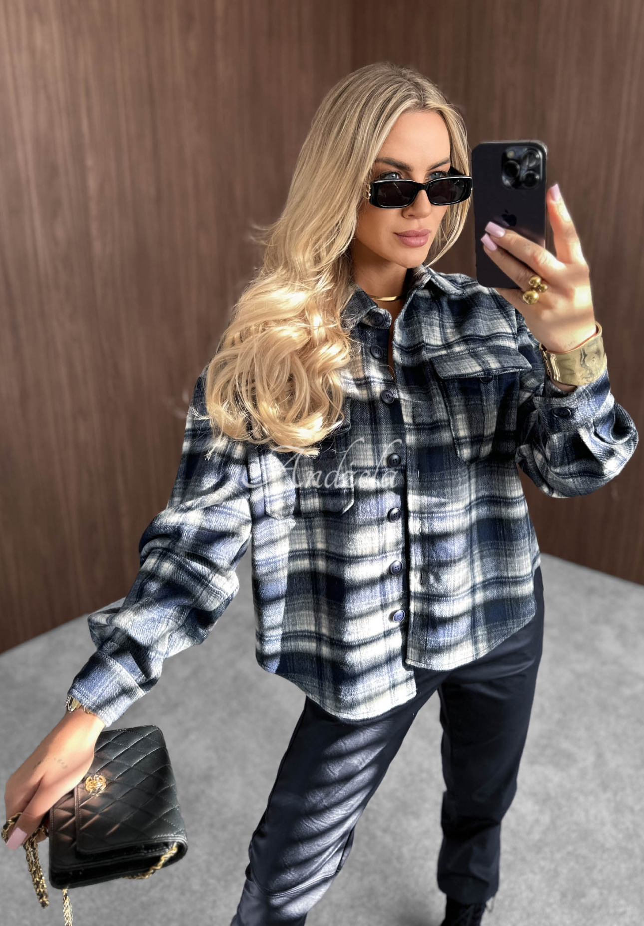 Károvaná košeľa s vlnou Maple Plaid tmavomodrá