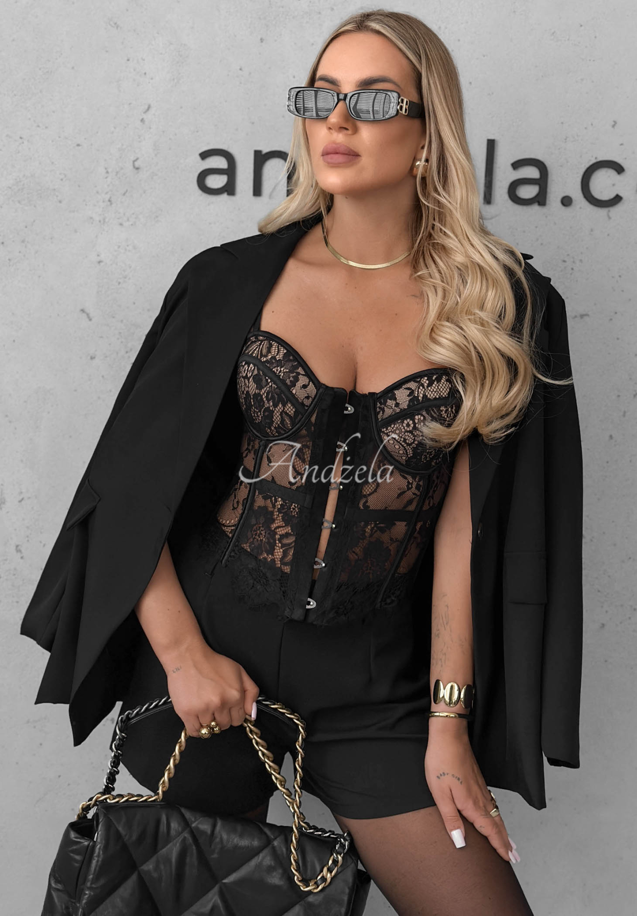 Čipkovaný korzet na ramienka Lace Doll čierne