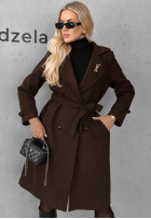 Dlhý Kabát z kołnierzem i paskiem Maple Street ťavý
