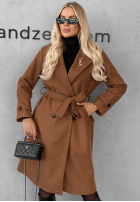 Dlhý Kabát z kołnierzem i paskiem Maple Street ťavý