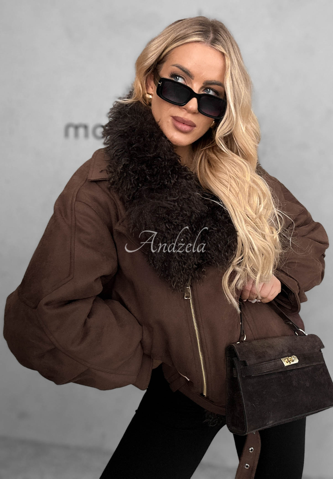 Semišová bomber bunda s kožušinou Chestnut Cloud čokoládová