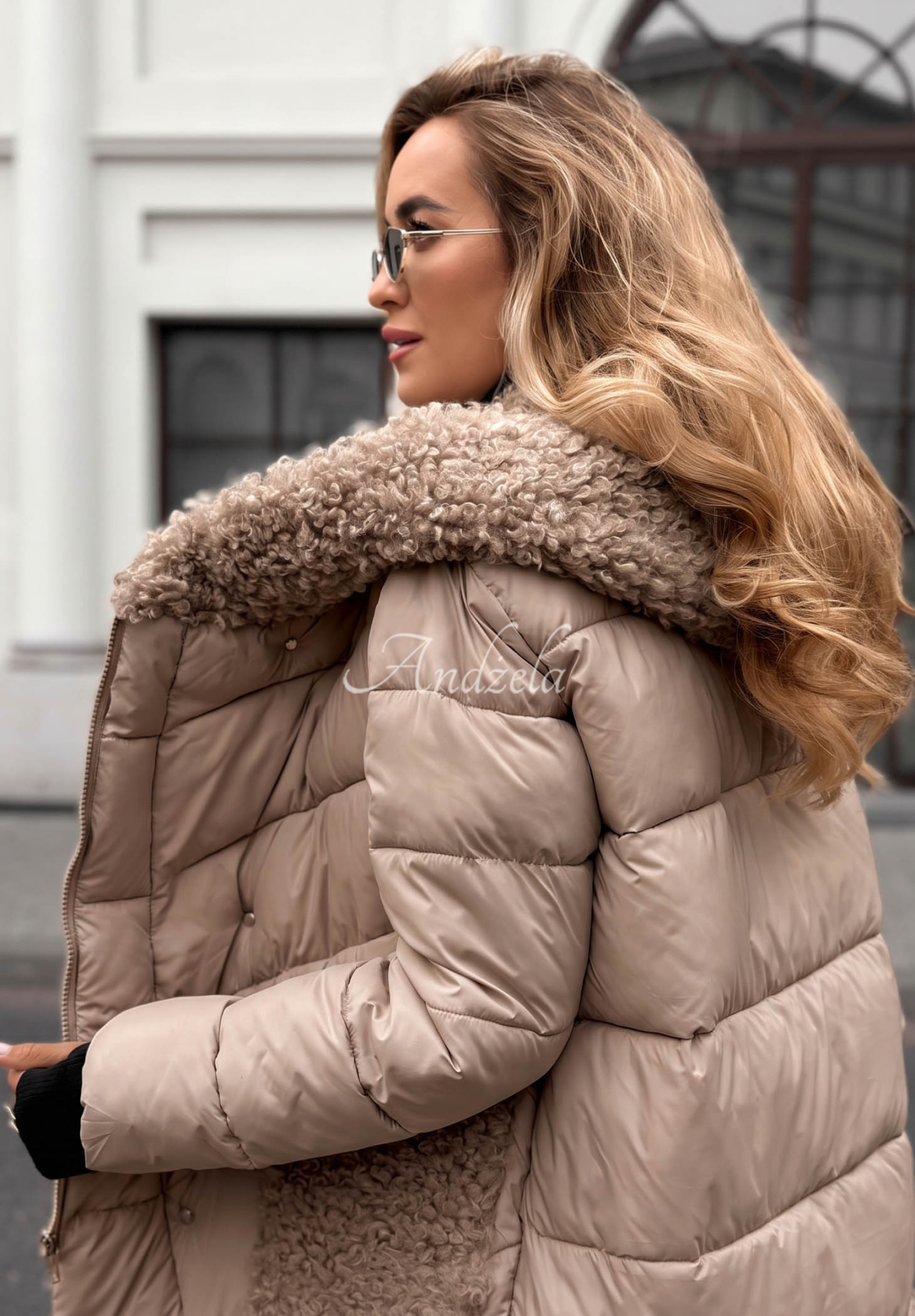 Dlhá prešívaná bunda s kožušinou Long Cold Winter béžová