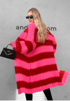 Dlhý kardigan oversize z bufiastymi rękawami w paski October Charm niebiesko-čokoládový