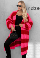 Dlhý kardigan oversize z bufiastymi rękawami w paski October Charm niebiesko-čokoládový
