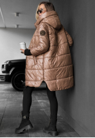 Długa Prešívaná Bunda s kapucňou Cinnamon Latte čokoládová