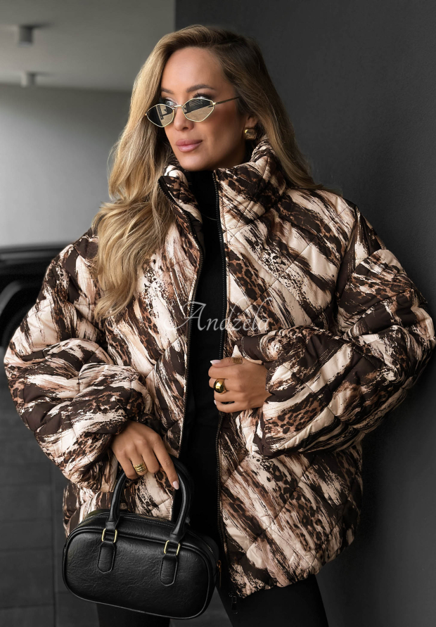 Pre&scaron;&iacute;van&aacute; bomber bunda so zvieracou potlačou Fancy Freeze svetlo b&eacute;žov&yacute;
