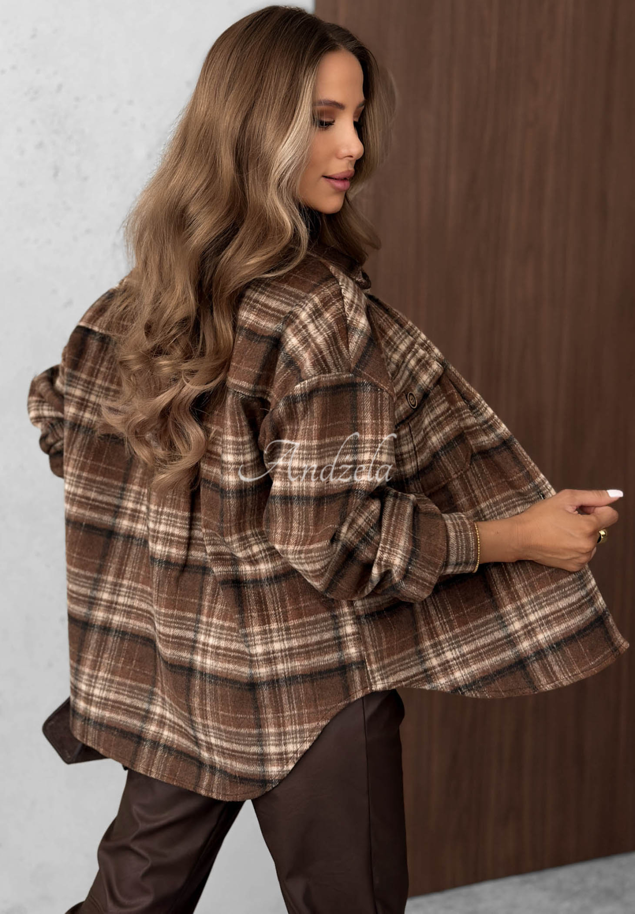 Károvaná košeľa s vlnou Maple Plaid čokoládová