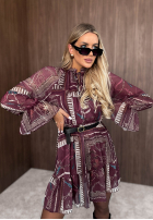 Wzorzysta Šaty mini z falbankami Autumn Memory bordová