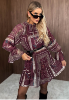 Wzorzysta Šaty mini z falbankami Autumn Memory bordová