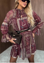 Wzorzysta Šaty mini z falbankami Autumn Memory bordová