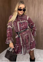 Wzorzysta Šaty mini z falbankami Autumn Memory bordová