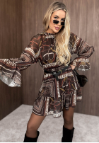 Wzorzysta Šaty mini z falbankami Autumn Memory bordová
