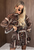 Wzorzysta Šaty mini z falbankami Autumn Memory bordová