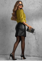 Skórzana Sukňa  z rozcięciem i paskiem Soft Desire čokoládová