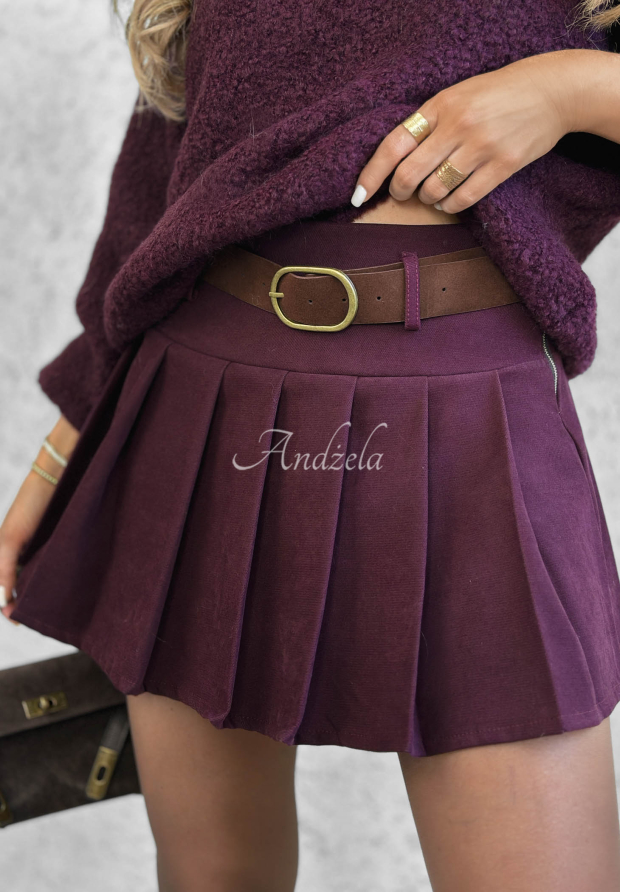 Plisovan&aacute; minisukňa s opaskom Fall Babe čučoriedkov&aacute;
